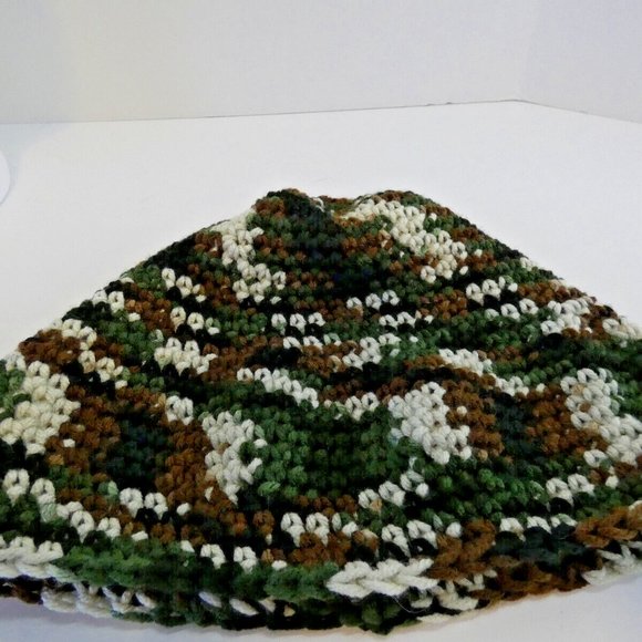 Forest Camo Baggie Beanie Camouflage Hat Handmade Crochet Knit Roll USA Hunt OS - Picture 6 of 7